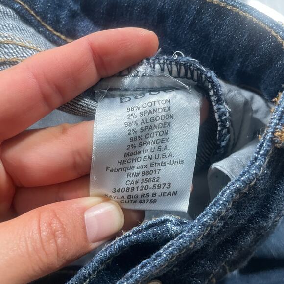 Vintage Bebe Y2k Low Rise Size 31 Flare Jeans Patchwork Rhinestone Distressed - Picture 10 of 16